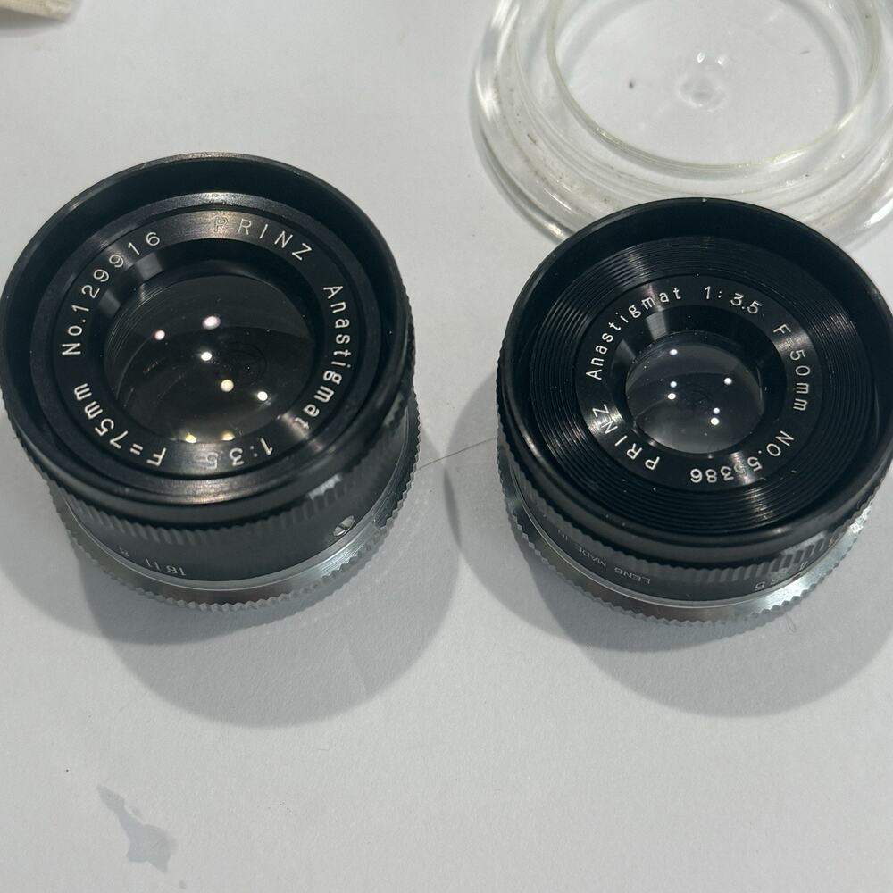 Lot of 2 Prinz Anastigmat Enlarger Lenses - 50mm f/3.5 & 75mm f/3.5 - Japan Vtg